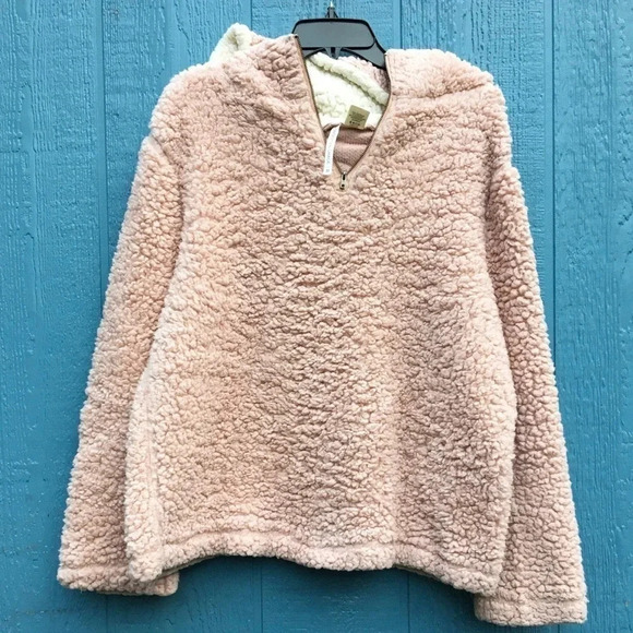 NWT Forgotten Grace Blush Pink Quarter Zip Sherpa Teddy Hoodie Size Medium - Picture 3 of 6